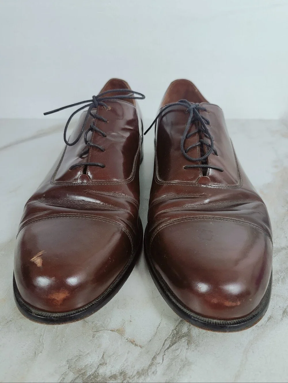 Bostonian Chestnut Leather Cap-Toe Oxford Dress Shoes, Sz 14